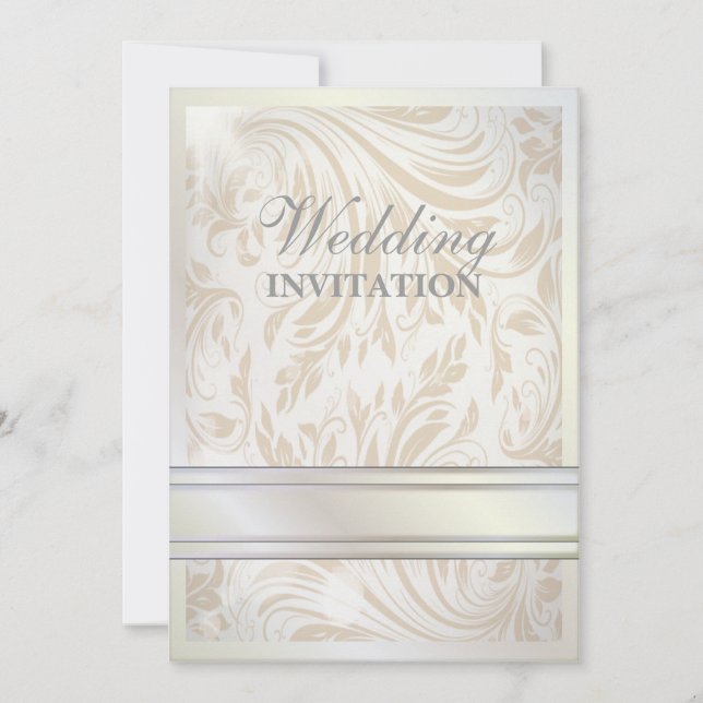 Invitation officielle Pearl White Mariage damassé (Devant)