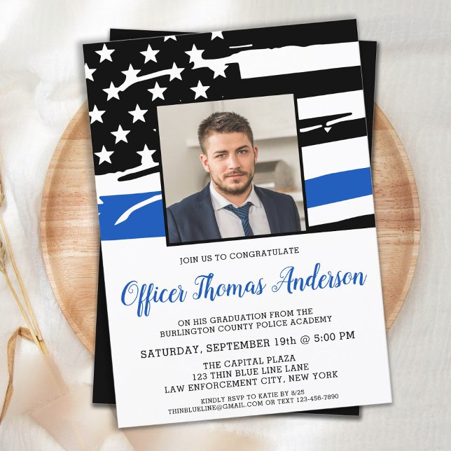 Invitation Officier de la Police - Diplôme Photo Ligne Bleue  (Créateur téléchargé)