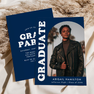 Invitation Offset Arch Navy Blue Photo Graduation Party