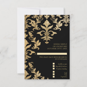 Invitation Offset Gold et Black Mariage damassé RSVP