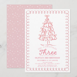 Invitation Oh Arbre de Noël aux Trois Rubans Roses 3ème Anniv