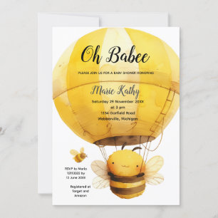Invitation Oh babe Hot air Balloon Baby shower mignonne Bee