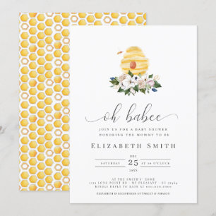 Invitation Oh Babee Aquarelle Abee Baby shower floral jaune