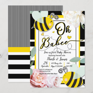 Invitation Oh BaBEE Bee Floral Chic Jaune Baby shower