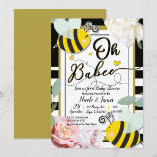 Invitation Oh BaBEE Bee Floral Jaune Or Baby Shower