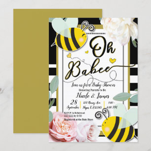 Invitation Oh BaBEE Bee Floral Yellow Gold Baby shower