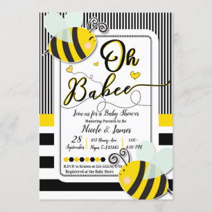 Invitation Oh BaBEE Bee Moderne Chic Rayé Baby Shower