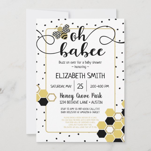 Invitation Oh Babee Bumblebee Gold Parties scintillant Baby s (Devant)