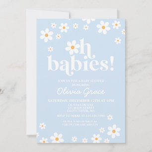 Invitation Oh Babies ! Baby shower bleu pâle