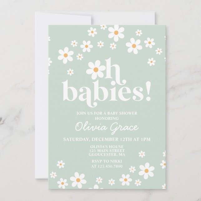 Invitation Oh Babies ! Baby shower vert marais (Devant)