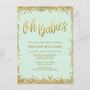 Invitation Oh Babies Mint Baby shower Parties scintillant or