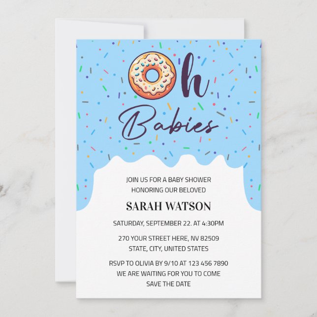 Invitation Oh Babies Saupoudrer Donut Twins Baby Boy Douche (Devant)