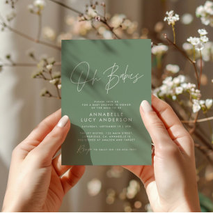 Invitation Oh Babies script de douche moderne sauge vert