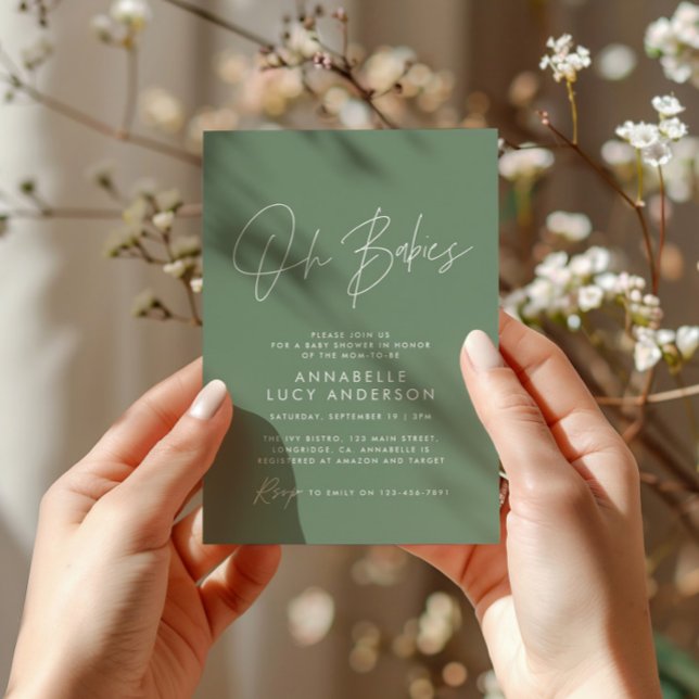 Invitation Oh Babies script de douche moderne sauge vert (Créateur téléchargé)