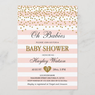 Invitation Oh Babies Twin Girls Blush Pink Gold Baby shower