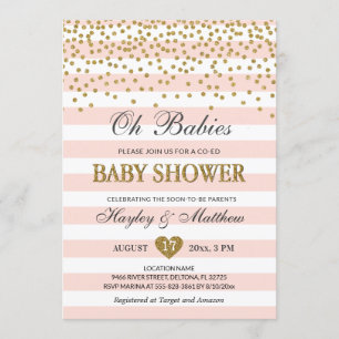 Invitation Oh Babies Twin Girls Co-ed Baby shower Blush Gold