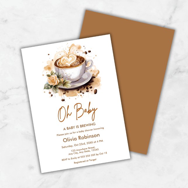 Invitation Oh Baby A Baby est en train de brasser Baby shower (Oh Baby A Baby is Brewing Brown Coffee Baby Shower Invitation )