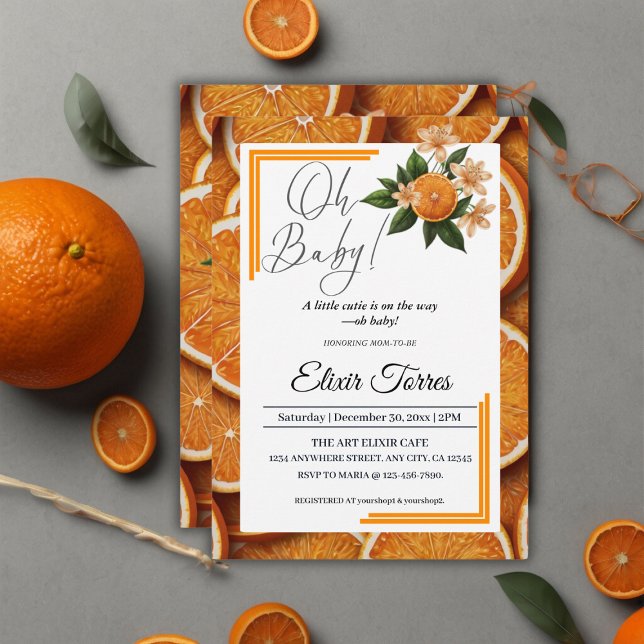 Invitation Oh Baby A Little Cutie Orange Citrus Baby shower (Créateur téléchargé)