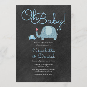 Invitation Oh Baby adorable Eléphants Couples Baby shower