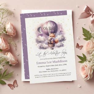 Invitation Oh Baby Adventure Await Fox in Hot Air Balloon