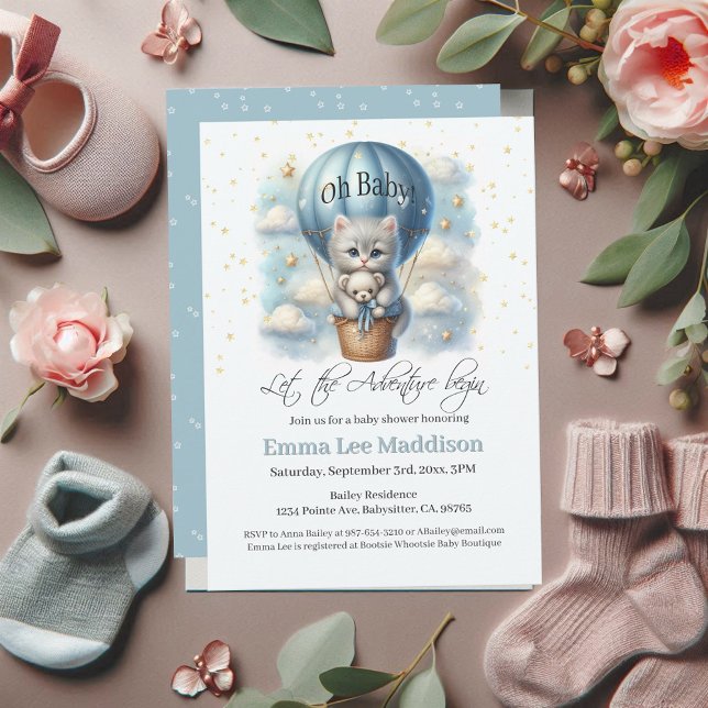 Invitation Oh Baby Adventure Kitten dans un ballon à air chau (Créateur téléchargé)