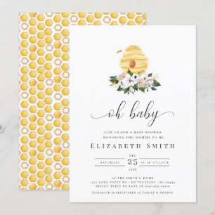 Invitation Oh Baby Aquarelle Abee Baby shower Floral Jaune