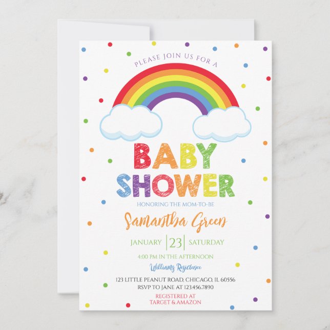 Invitation Oh Baby Baby shower arc-en-ciel (Devant)