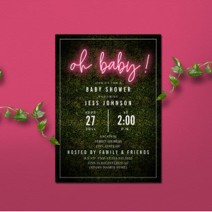 Invitation Oh Baby Baby shower en Boxwood rose Neon