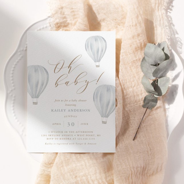 Invitation Oh Baby - Baby shower garçon Hot Air Balloon (Créateur téléchargé)