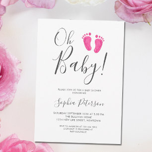 Invitation Oh Baby Baby shower rose pieds