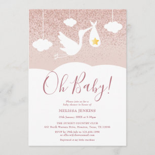 Invitation Oh Baby Baby shower Stork Rose Gold Parties scinti