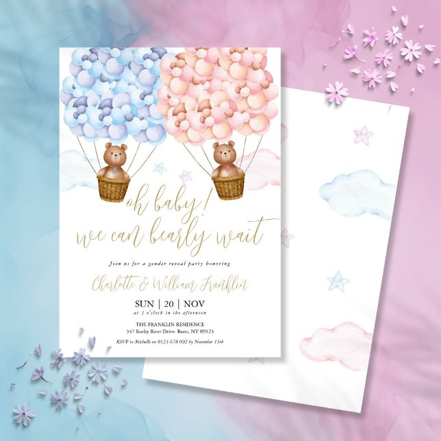 Invitation Oh Baby Bearly Wait Teddy Bear Sexe Reveal Party (Oh Baby Bearly Wait Teddy Bear Gender Reveal Party Invitation)