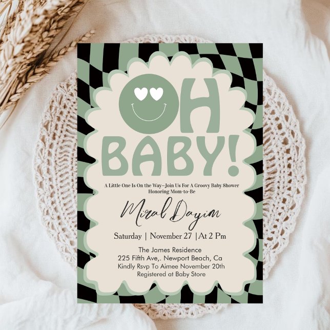 Invitation Oh Baby Beige & Sage Groovy Neutral Baby Shower (Créateur téléchargé)