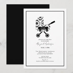 Invitation Oh Baby Black Damask Pram Baby shower