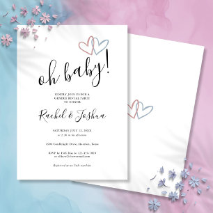 Invitation Oh Baby Blue And Pink Hearts Fête de Révélation du