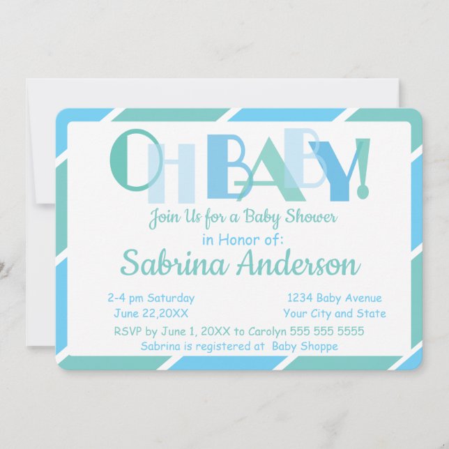 Invitation Oh Baby Blue Baby shower de typographie moderne (Devant)