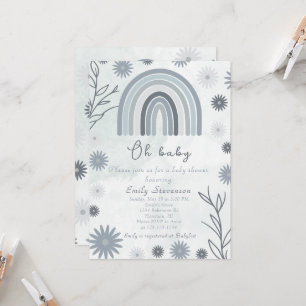Invitation Oh Baby Blue Boho Baby shower Floral