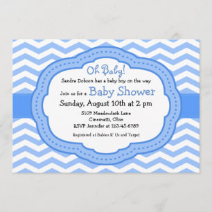 Invitation Oh Baby Blue Chevron Baby shower