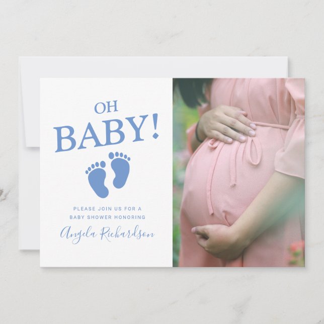 Invitation Oh Baby Blue Custom Photo Baby shower garçon (Devant)