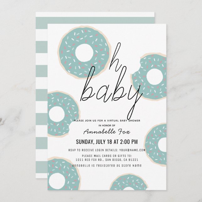 Invitation Oh Baby Blue Donut Boy Baby shower virtuel (Devant / Derrière)