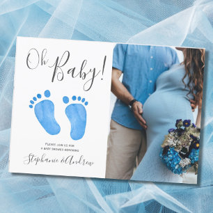 Invitation Oh Baby Blue Feet Photo Baby shower garçon