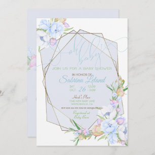 Invitation Oh Baby Blue Floral Baby shower Crystal Frame