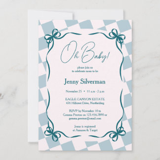 Invitation Oh Baby Blue Gingham Bows Baby Shower