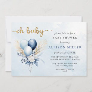 Invitation Oh Baby Blue Gold Pampas Boho Boy Baby shower