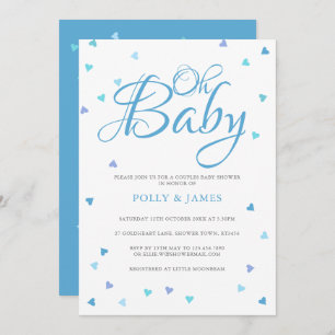 Invitation Oh Baby Blue Love Hearts Couples Baby shower