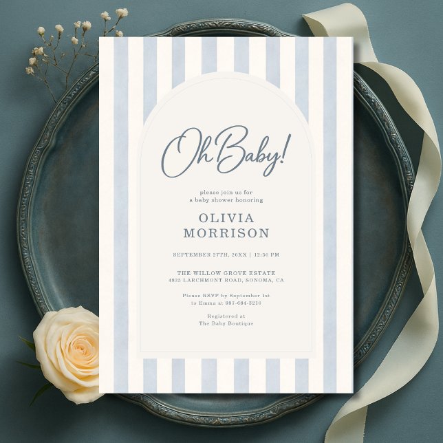 Invitation Oh Baby Blue Stripes Baby Shower (Créateur téléchargé)
