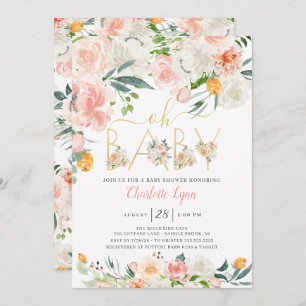 Invitation Oh Baby Blush Baby shower Floral Rose or