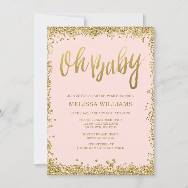 Invitation Oh Baby Blush Pink Gold Parties scintillant Baby s (Devant)