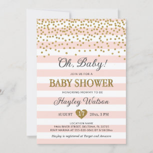 Invitation Oh Baby Blush Rose Gold Confettti Baby Girl Douche