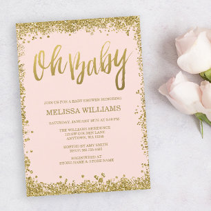 Invitation Oh Baby Blush Rose Gold Pailleté Fête de Naissance